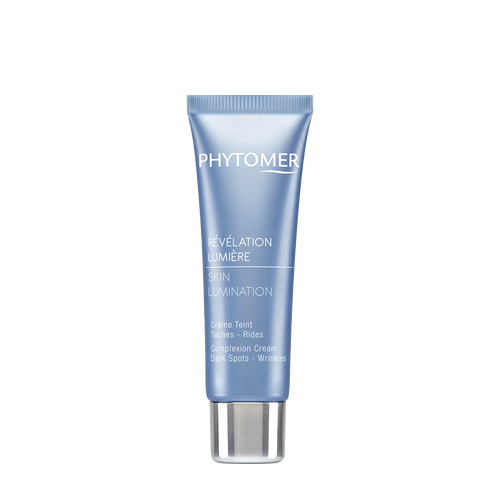 Blue Phytomer Révélation Lumière Skin Lumination tube packaging displaying product name and "Complexion Cream Dark Spots - Wrinkles" text.