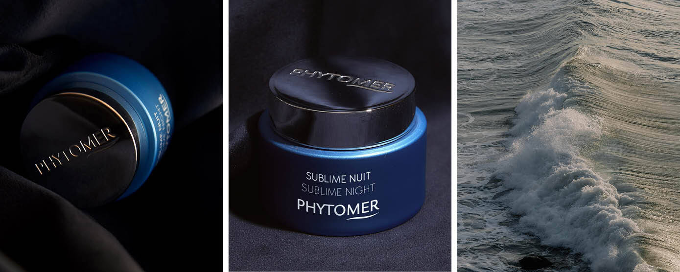 Sublime Night Cream Jar and the ocean at sunset.
