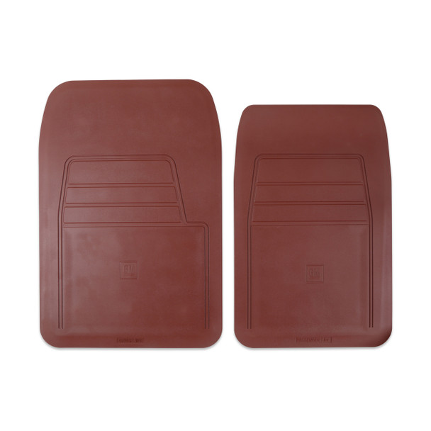 4-Piece GM Logo Rubber Floor Mat Set – Maroon, Fits 1973–1987 GM Cars – Original Style