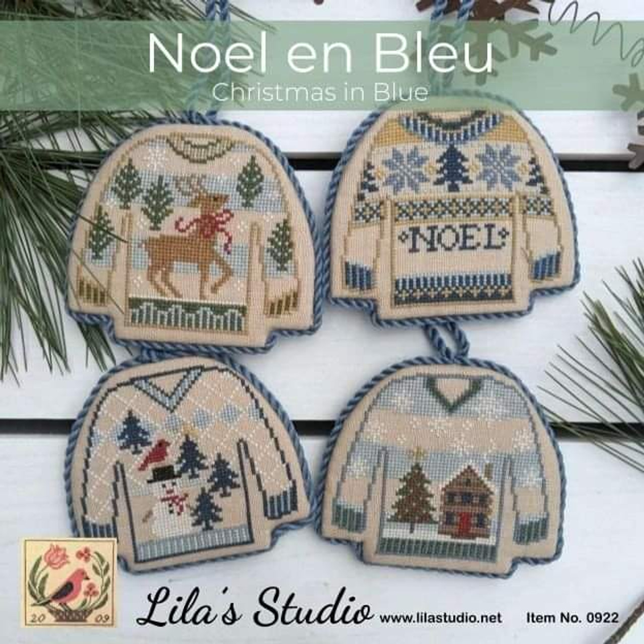 Noel en Bleu- 4 Sweater Ornaments by Lila's Studio Counted Cross Stitc