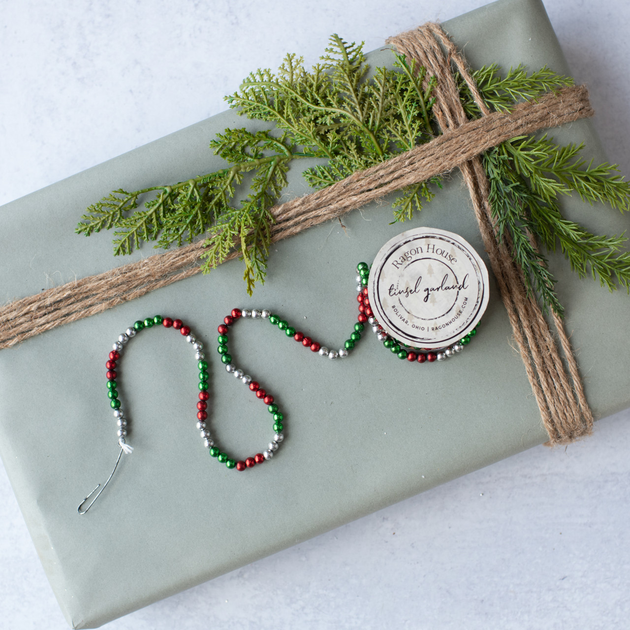 Ornament: Tinsel Garland with Red Beads