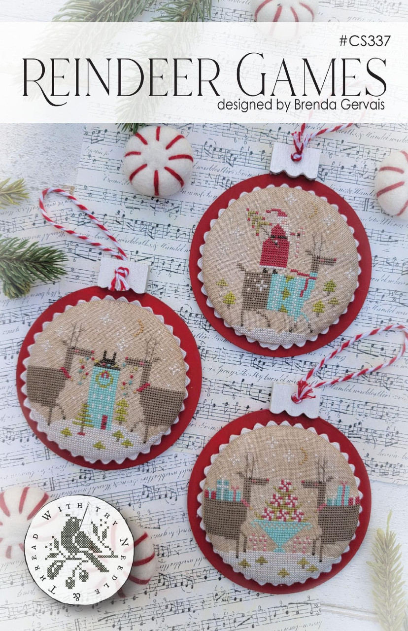 Christmas Folk Art Birds Reindeer Embroidery Kit by Stitched Stories, 8 in,  Cotton