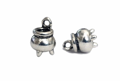 Witch's cauldron charm - antique silver