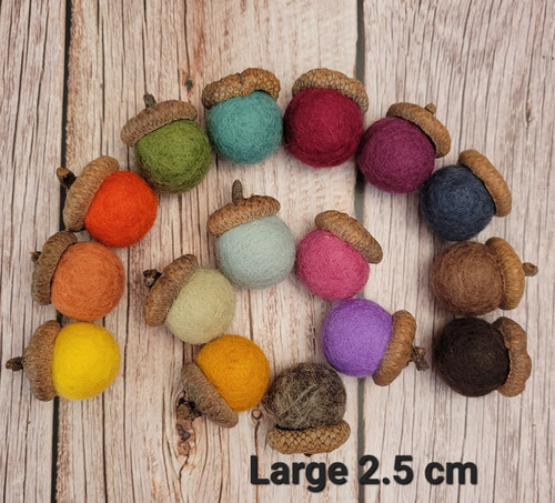 Felted Wool Acorns with real acorn caps, 2.5 cm