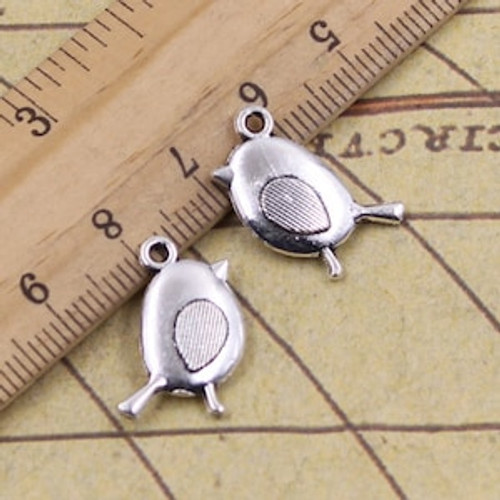 Chubby Bird Charm, antique silver