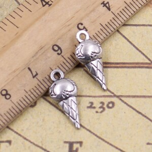 Icecream Cone Charm, antique silver