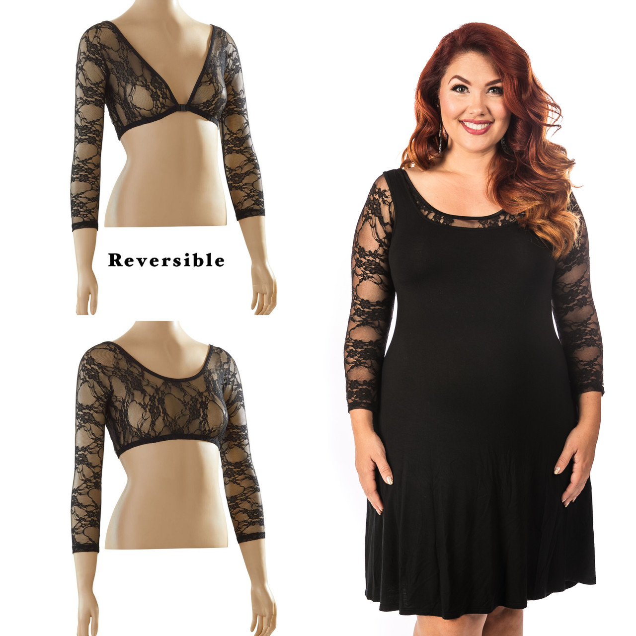 plus size black lace dress with sleeves