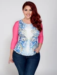 Basic 3/4 Sleeve Pink Jersey Sleevey Wonders - Plus Size