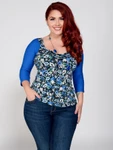 Basic 3/4 Sleeve Blue Jersey Sleevey Wonders - Plus Size