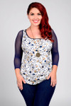 Basic 3/4 Length Navy Mesh Sleevey Wonders - Plus Size