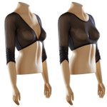 Shirred 3/4 Sleeve Black Mesh Sleevey Wonders