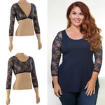 Basic 3/4 Length Navy Lace Sleevey Wonders - Plus Size