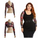 Basic Long Sleeve Tattoo Print Mesh Sleevey Wonders - Plus Size
