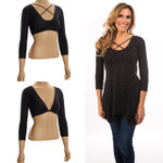 Criss-Cross 3/4 Sleeve Black Jersey Sleevey Wonders