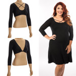 Criss-Cross 3/4 Sleeve Black Jersey Plus Size Sleevey Wonders