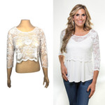Over/Under Crop Top in White Scallop Lace Sleevey Wonders