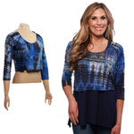 Over/Under Crop Top in Gray/Royal/Black Tie Dye Jersey Sleevey Wonders