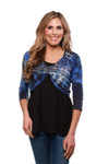 Over/Under Crop Top in Gray/Royal/Black Tie Dye Jersey Sleevey Wonders