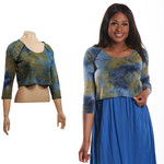 Over/Under Crop Top in Navy/Olive Tie Dye Jersey Sleevey Wonders