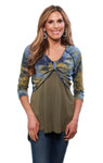 Over/Under Crop Top in Navy/Olive Tie Dye Jersey Sleevey Wonders