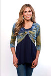 Over/Under Crop Top in Navy/Olive Tie Dye Jersey Sleevey Wonders