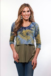 Over/Under Crop Top in Navy/Olive Tie Dye Jersey Sleevey Wonders