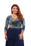 Over/Under Crop Top in Navy/Olive Tie Dye Jersey Sleevey Wonders -Plus Size