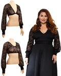 Long Puff Sleeve Black Lace Sleevey Wonders - Plus Size