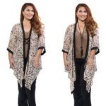 Kimono Animal Print Mesh with Criss-Cross Sashes - Plus Size