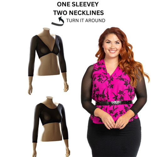 Basic 3/4 Length Black Mesh Sleevey Wonders - Plus Size