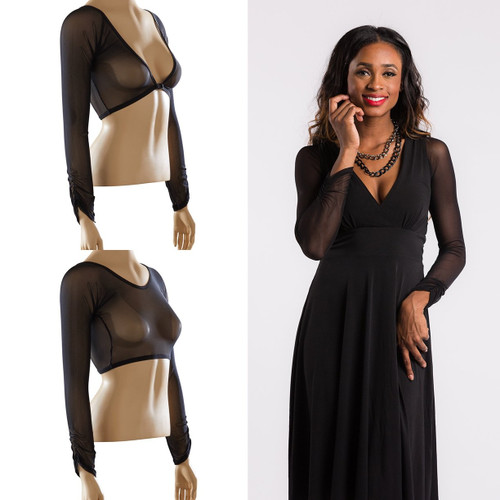 Shirred Long Sleeve Black Mesh Sleevey Wonders