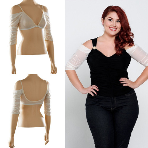 Waterfall 1/2 Sleeve Ivory Mesh Sleevey Wonders - Plus Size