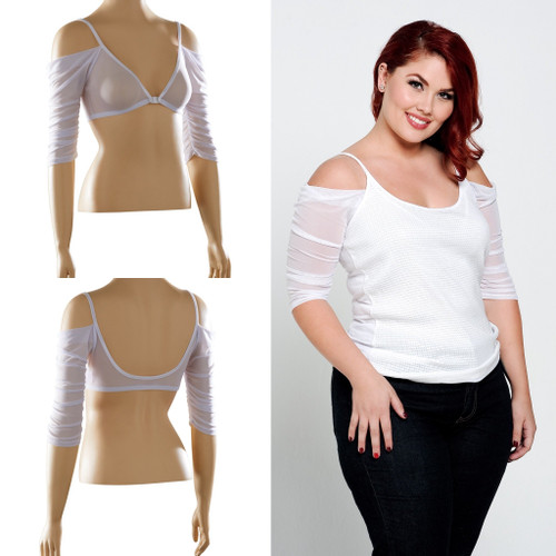 Waterfall 1/2 Sleeve White Mesh Sleevey Wonders - Plus Size