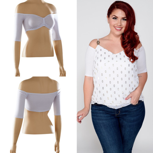 Bandeau 1/2 Sleeve White Jersey Sleevey Wonders - Plus Size