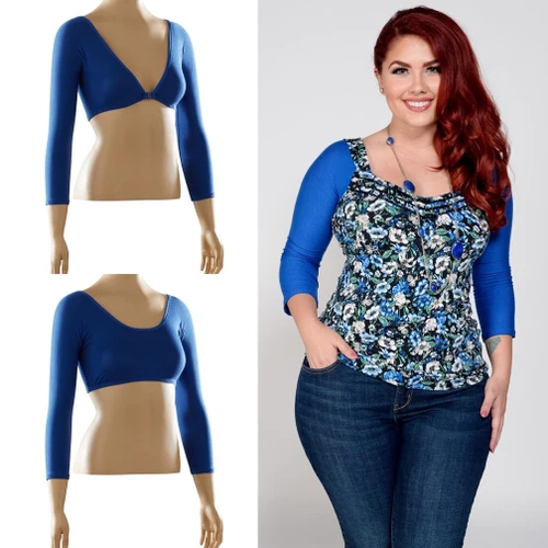Basic 3/4 Sleeve Blue Jersey Sleevey Wonders - Plus Size
