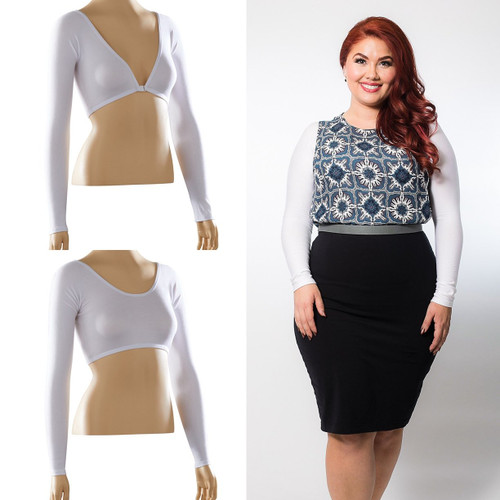 Basic white jersey with a fitted long sleeve will add beautiful and cozy arm coverage to so many of your sleeveless tops and dresses!