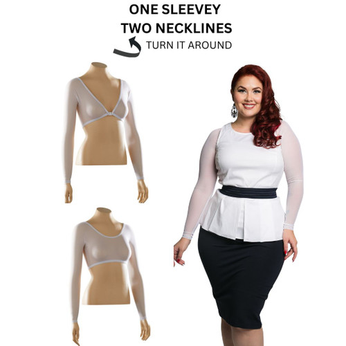 Sleevey Wonders Basic white mesh add beautiful arm coverage to anything sleeveless or strapless, and are made to wear underneath with either the low side or the high side in front or back!
* Please note that these run a little snug - great for a tighter fit, or you may want to size up a size if your arms are a little fuller.