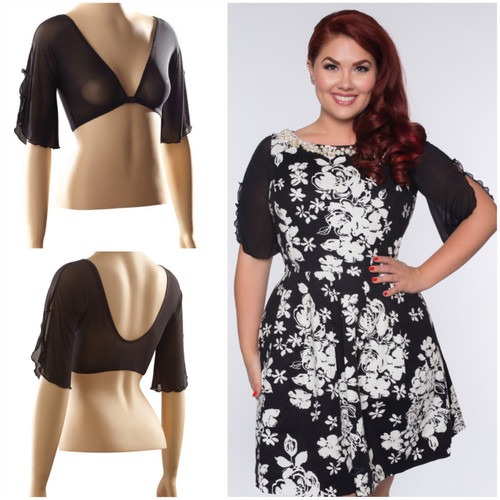 Flutter 1/2 Sleeve Black Mesh Sleevey Wonders - Plus Size