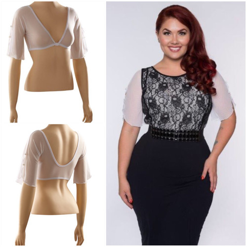 Flutter 1/2 Sleeve White Mesh Sleevey Wonders - Plus Size