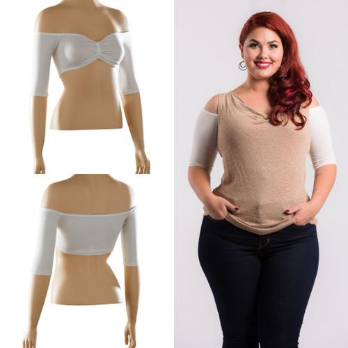 Bandeau 1/2 Sleeve Off-White Jersey Sleevey Wonders-Plus Size