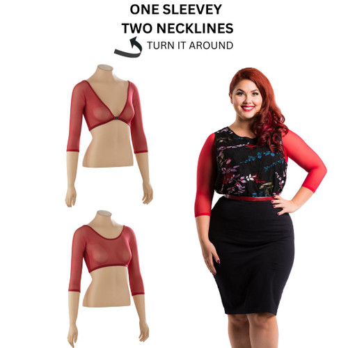 NEW Basic 3/4 sleeve in Red Mesh, with a low side and a high side that you can wear with either side in front or back! Looks gorgeous when paired with a true red, black, navy or a print that has red in it.