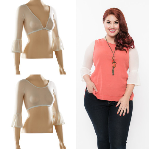 Bell 3/4 Sleeve Ivory Mesh Sleevey Wonders - Plus Size