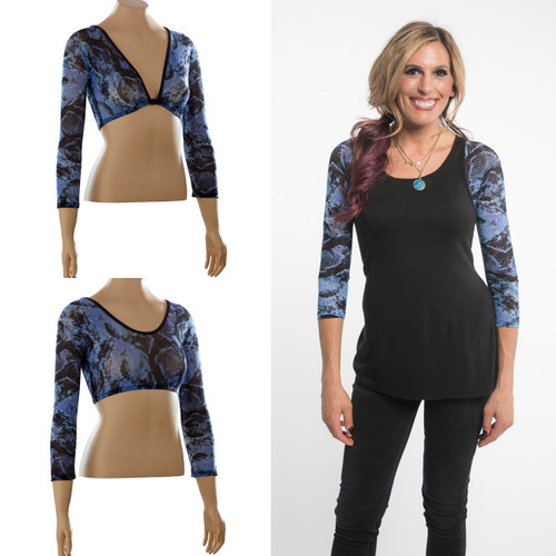 Basic 3/4 Length Snakeskin Blue Mesh Sleevey Wonders
