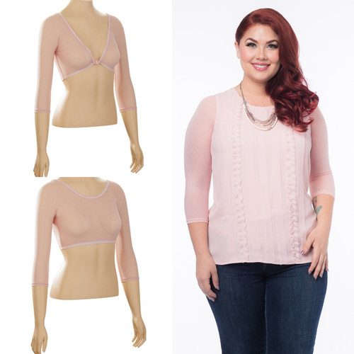 Basic 3/4 Length Blush Mesh Sleevey Wonders - Plus Size