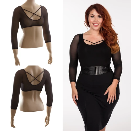 Criss-Cross 3/4 Sleeve Black Mesh Plus Size Sleevey Wonders