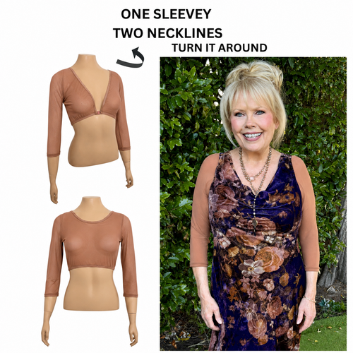 Basic 3/4 Length Brown Mesh Sleevey Wonders - Plus Size