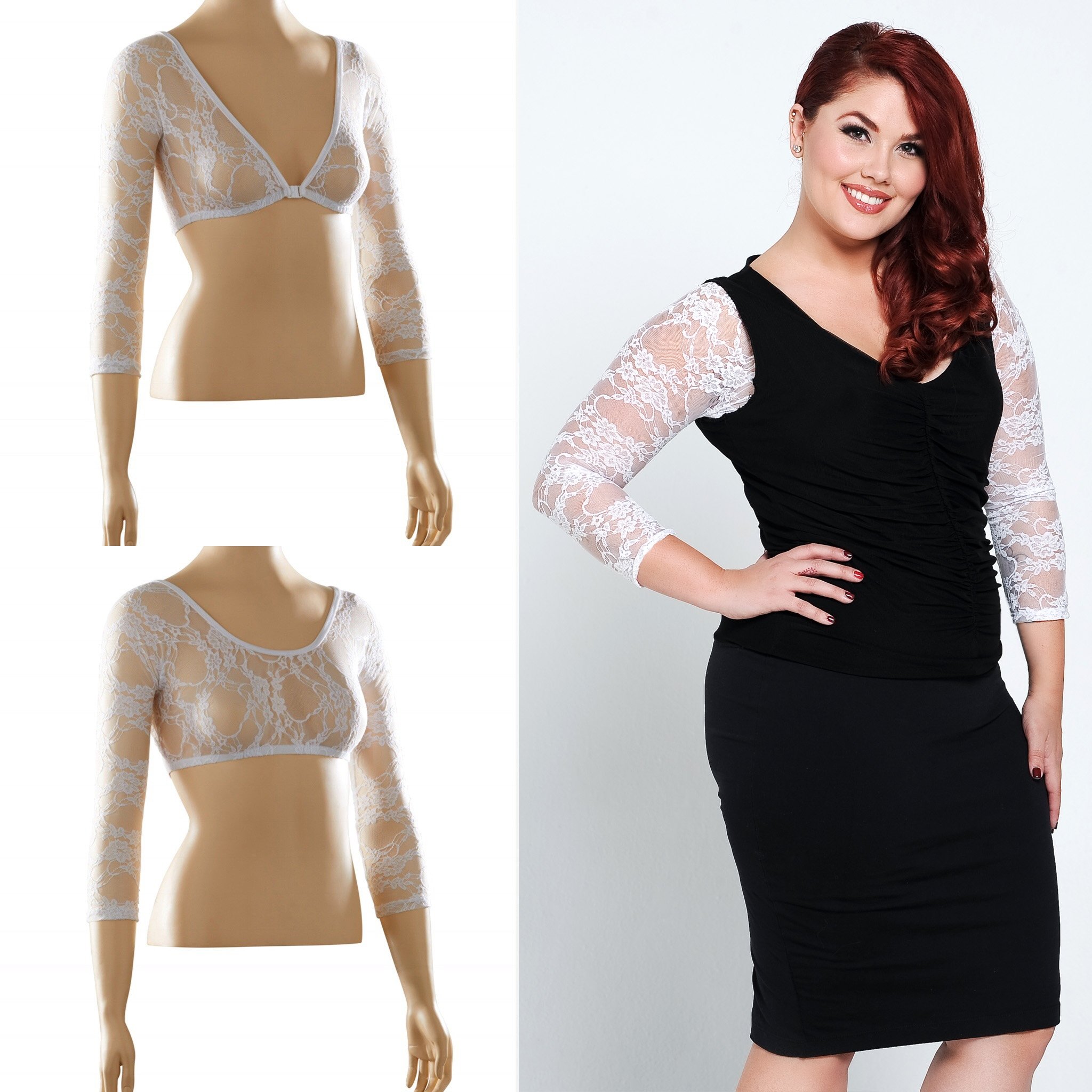 Top Femme FEVER Manches 3/4 En Dentelle Blanche - Taille S - Occasion Très Bon état