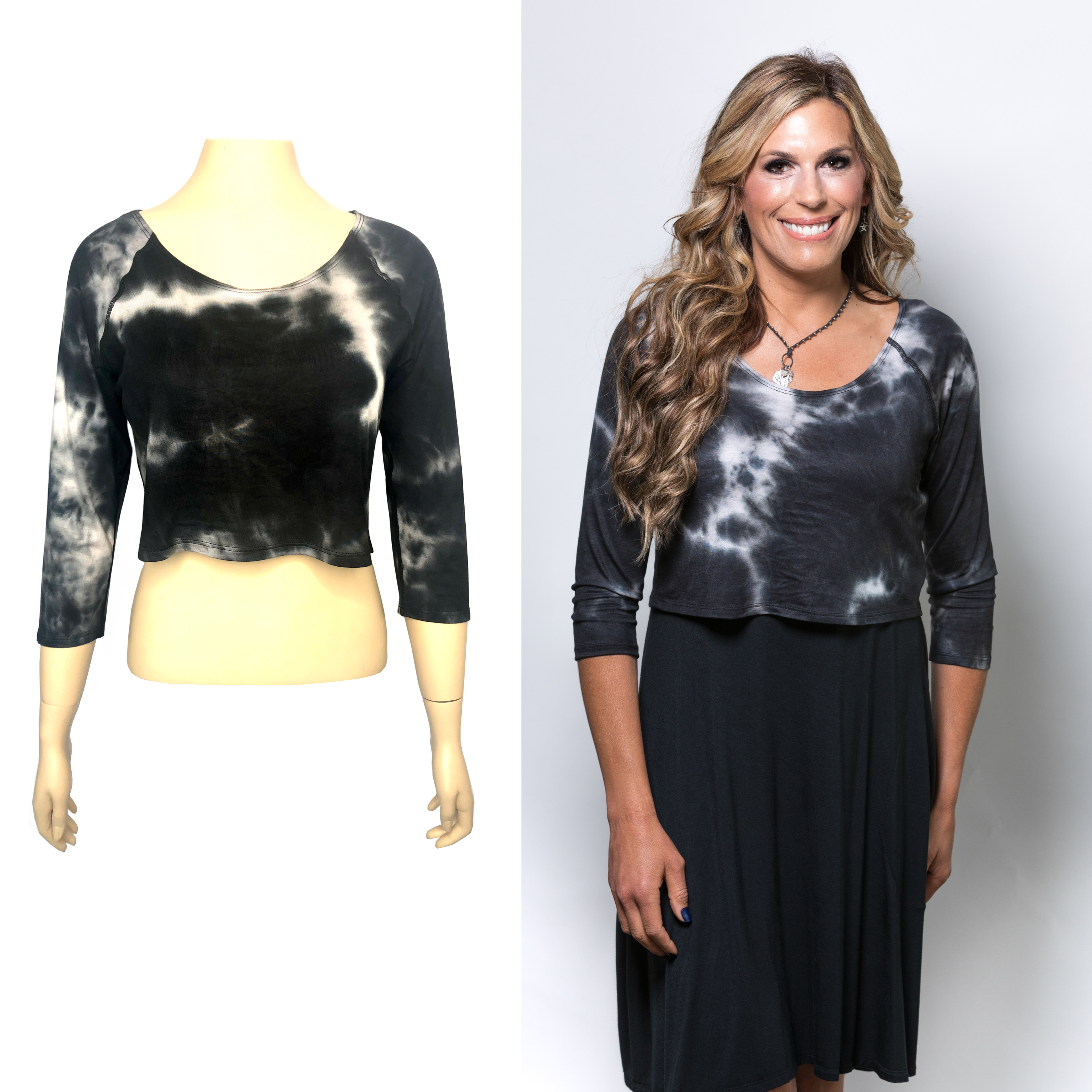 Over/Under Crop Top in Black & White Tie Dye Jersey Sleevey Wonders ...