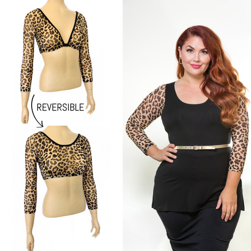 A Basic 3/4 Length Leopard Mesh Plus Size Sleevey Wonders - Sleevey Wonders