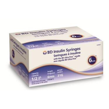 Embecta (Formerly BD) - BD 324920 - BX/100 INSULIN SYRINGE 0.5ML, 31G X 6MM NEEDLE